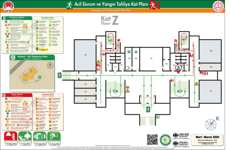 Ahi Evran iho Binası ISO 23601 Acil Durum Tahliye ve Yangın Tahliye Kat Planları