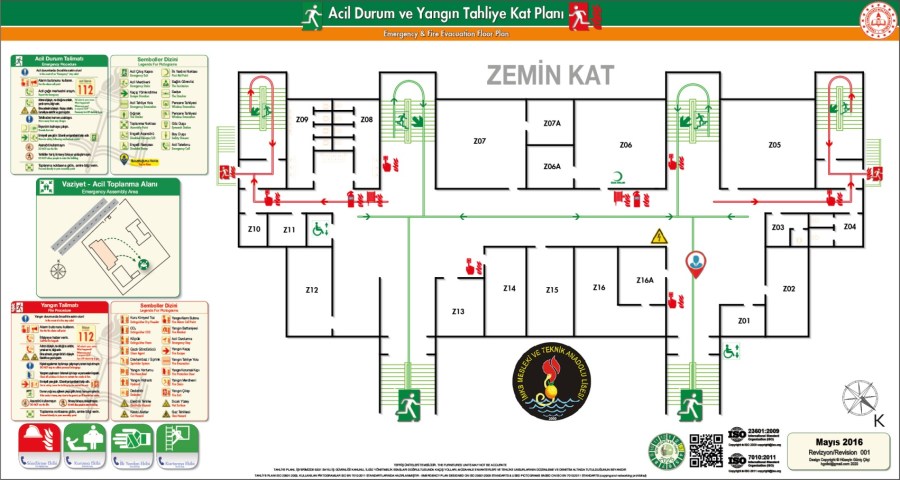 imkb saglik meslek lisesi Binası ISO 23601 Acil Durum Tahliye ve Yangın Tahliye Kat Planları