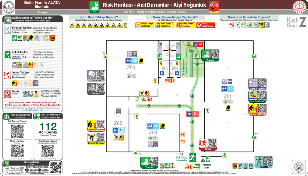 Okul Binası Risk Haritası  ISO 23601 Acil Durum ve Yangın Tahliye Planı