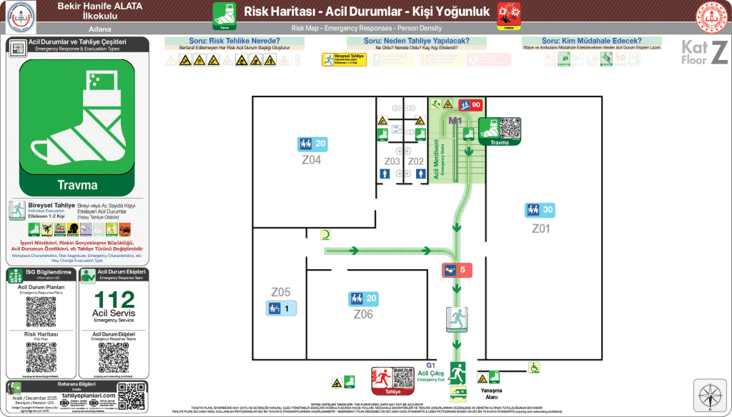 Risk Haritası Acil Durum Senaryosu Okul Binası ISO 23601 Acil Durum ve Yangın Tahliye Planı