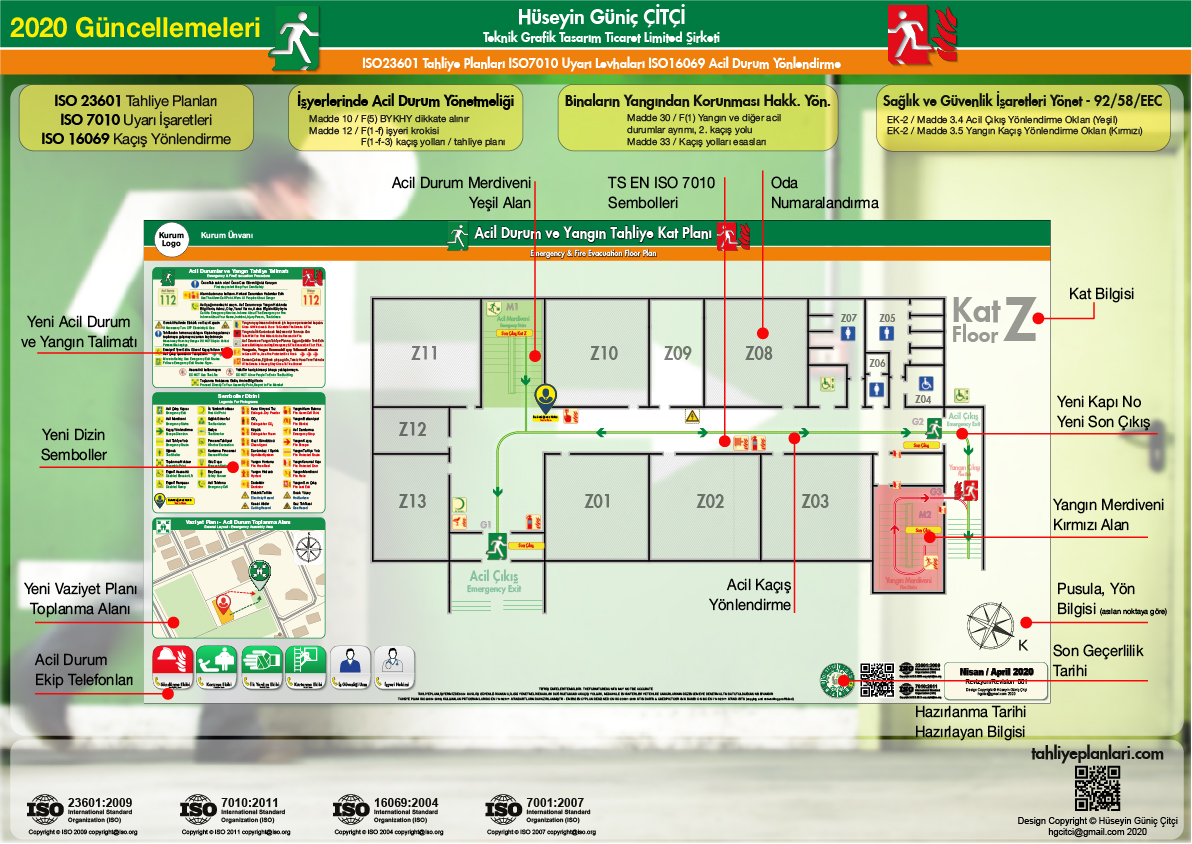 2020 Güncelleme ISO 23601 Acil Durum ve Yangın Tahliye Planları Kat Tahliye Plani Unsurlari