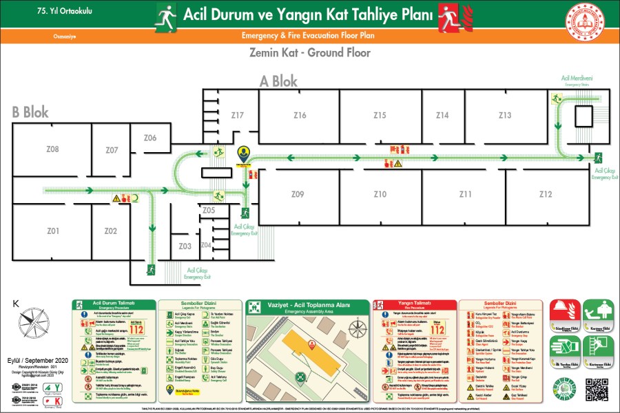 Okul Binası Acil Durum ve Yangın Tahliye Planı
Okul Binası Risk Haritası
ISO 23601 Acil Durum ve Yangın Tahliye Planı Örneği
Acil Durum Tahliye Senaryoları
Acil Durum Müdahale Prosedürleri
Acil Durum Ekipleri
Yangınla Mücadele