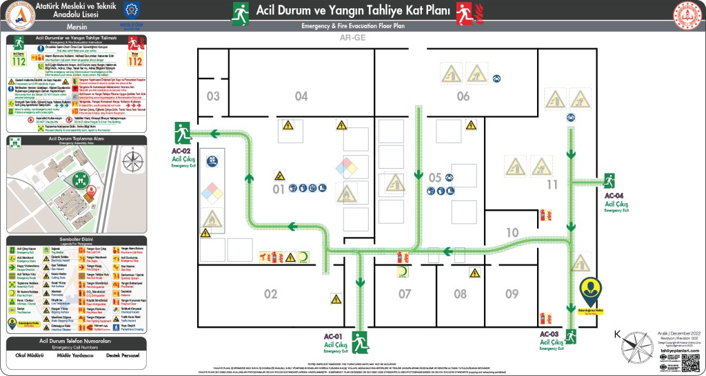 Okul Binası Risk Haritası
ISO 23601 Acil Durum ve Yangın Tahliye Planı Örneği
Acil Durum Tahliye Senaryoları
Acil Durum Müdahale Prosedürleri
Acil Durum Ekipleri
Yangınla Mücadele