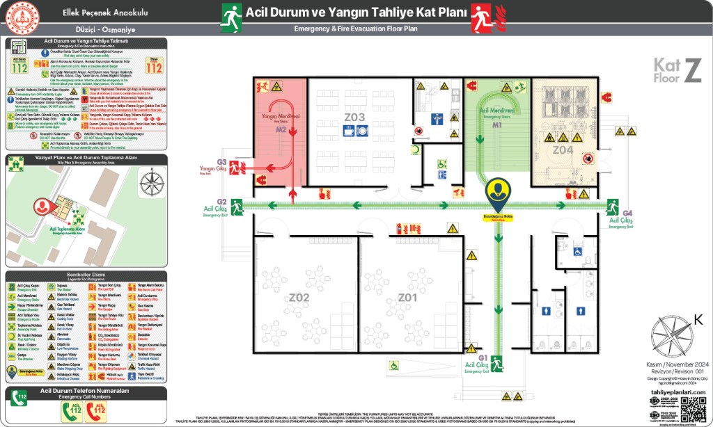Anaokul Binası ISO 23601 Acil Durum ve Yangın Tahliye Planı