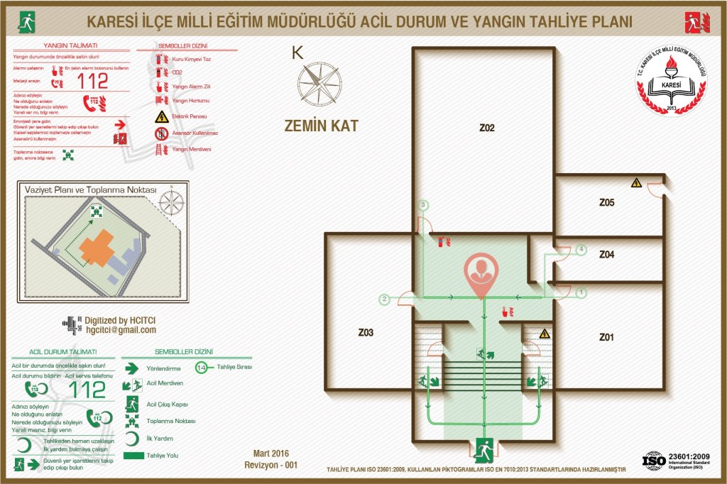 2016 Balıkesir Karesi ilce Milli Egitim Müdürlüğü ISO 23601 Acil Durum ve Yangın Tahliye Kat Planı