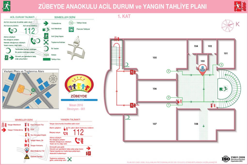 Anaokul Binası ISO 23601 Acil Durum ve Yangın Tahliye Planı